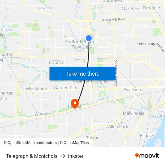 Telegraph & Mcnichols to Inkster map