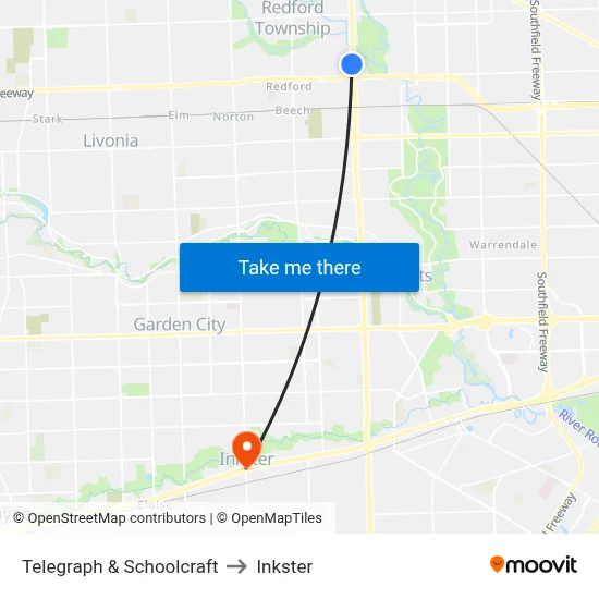 Telegraph & Schoolcraft to Inkster map