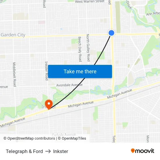 Telegraph & Ford to Inkster map