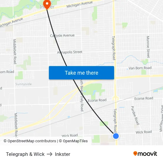 Telegraph & Wick to Inkster map