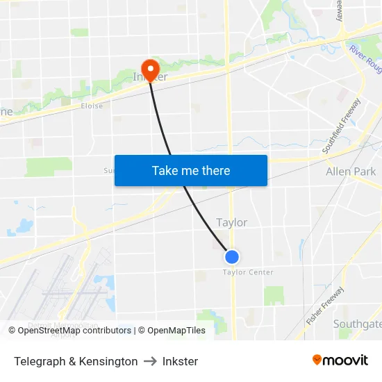 Telegraph & Kensington to Inkster map