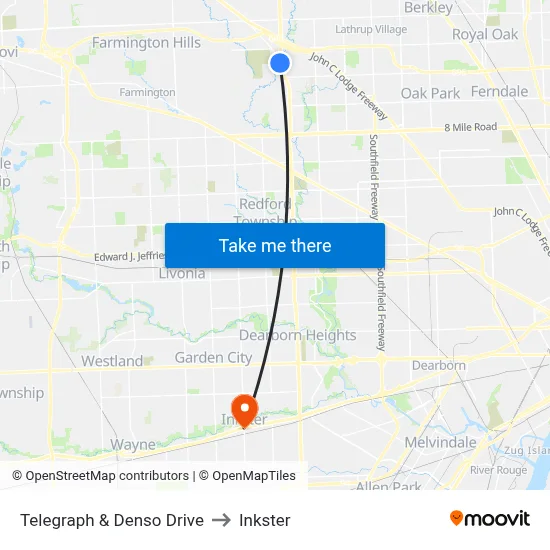 Telegraph & Denso Drive to Inkster map