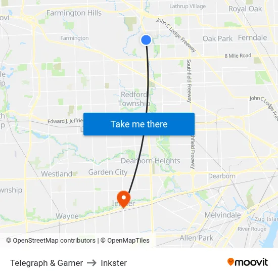 Telegraph & Garner to Inkster map
