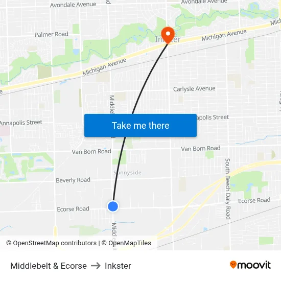 Middlebelt & Ecorse to Inkster map