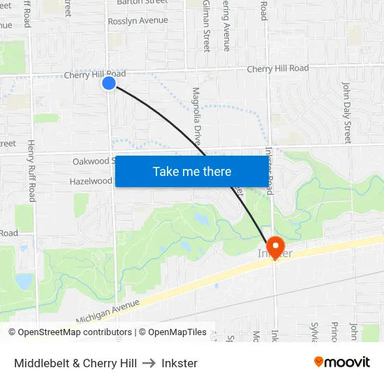 Middlebelt & Cherry Hill to Inkster map