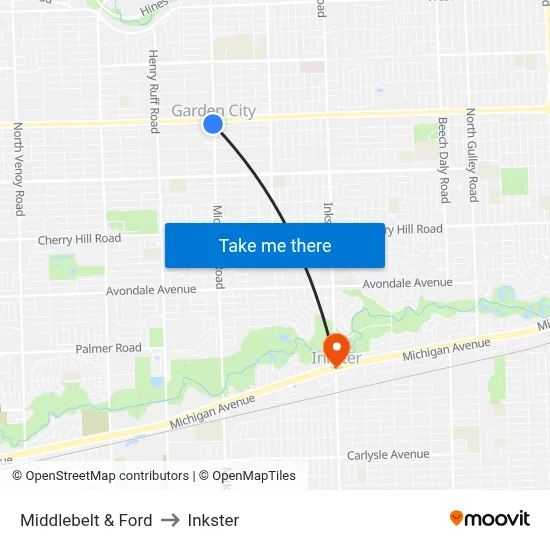 Middlebelt & Ford to Inkster map