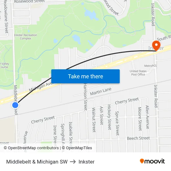 Middlebelt & Michigan SW to Inkster map