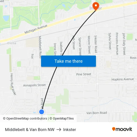 Middlebelt & Van Born NW to Inkster map