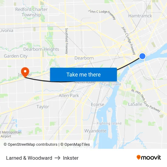Larned & Woodward to Inkster map