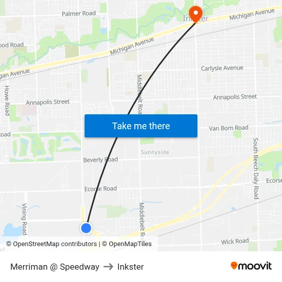 Merriman @ Speedway to Inkster map