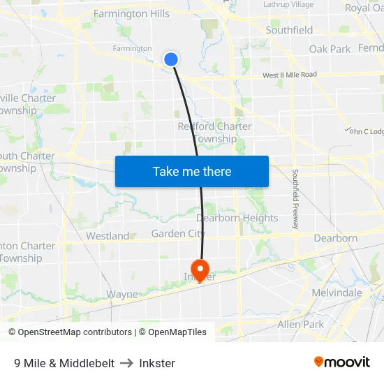 9 Mile & Middlebelt to Inkster map