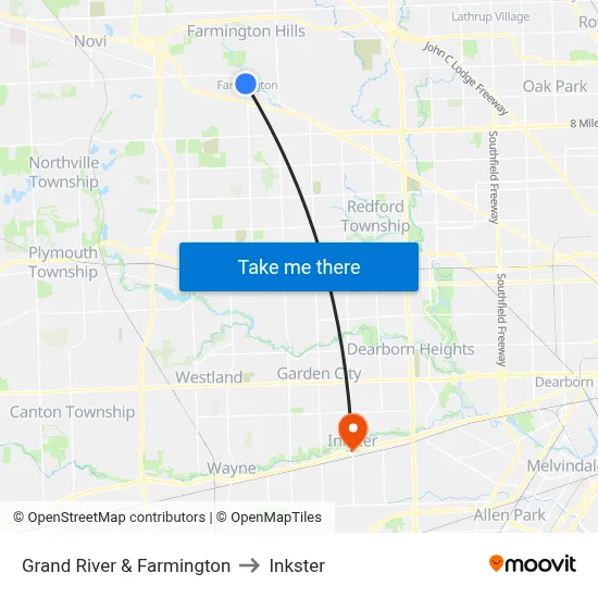 Grand River & Farmington to Inkster map