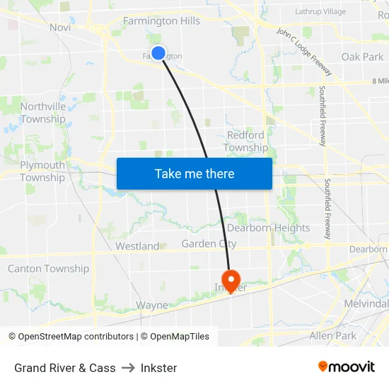 Grand River & Cass to Inkster map