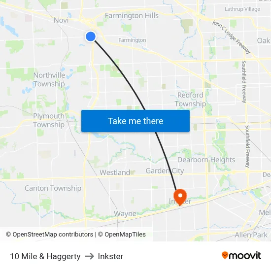 10 Mile & Haggerty to Inkster map