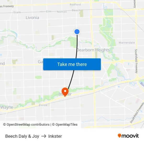 Beech Daly & Joy to Inkster map
