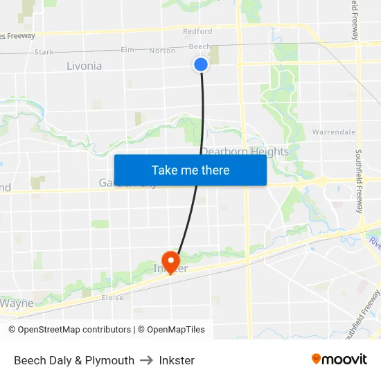 Beech Daly & Plymouth to Inkster map