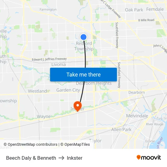 Beech Daly & Benneth to Inkster map