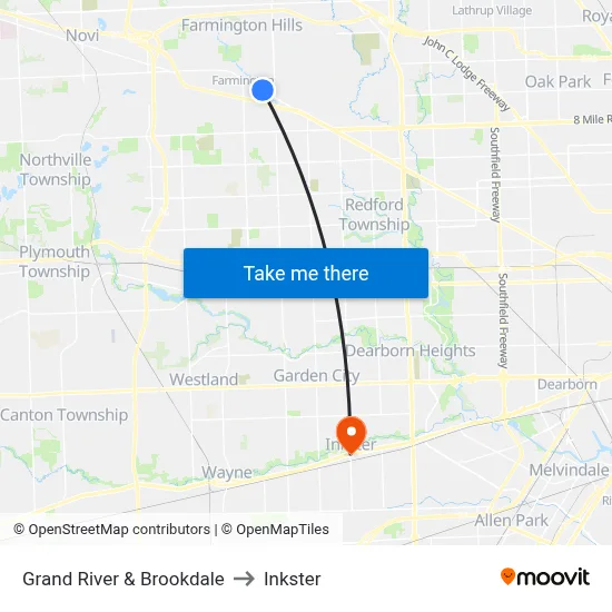 Grand River & Brookdale to Inkster map