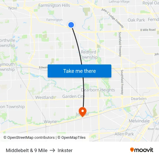 Middlebelt & 9 Mile to Inkster map