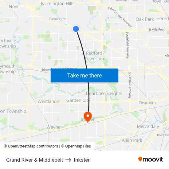 Grand River & Middlebelt to Inkster map