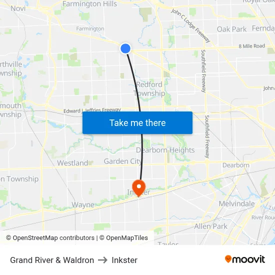 Grand River & Waldron to Inkster map