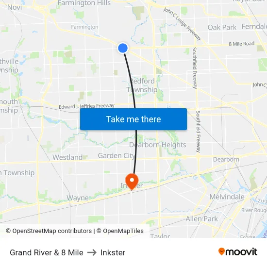 Grand River & 8 Mile to Inkster map