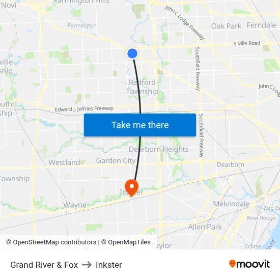 Grand River & Fox to Inkster map