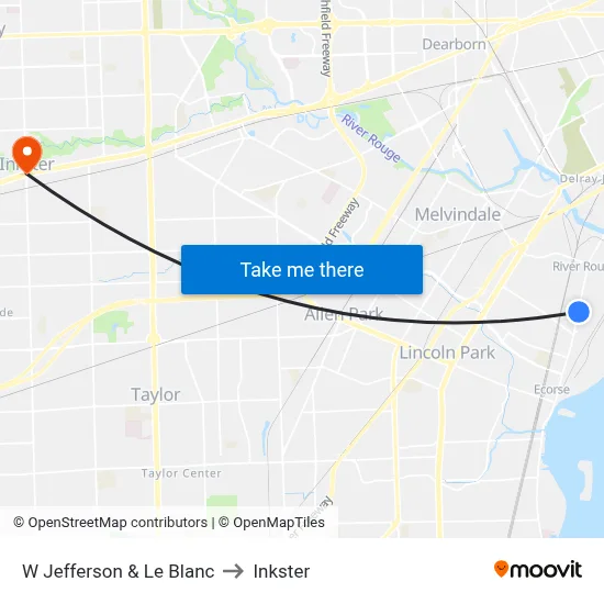 W Jefferson & Le Blanc to Inkster map