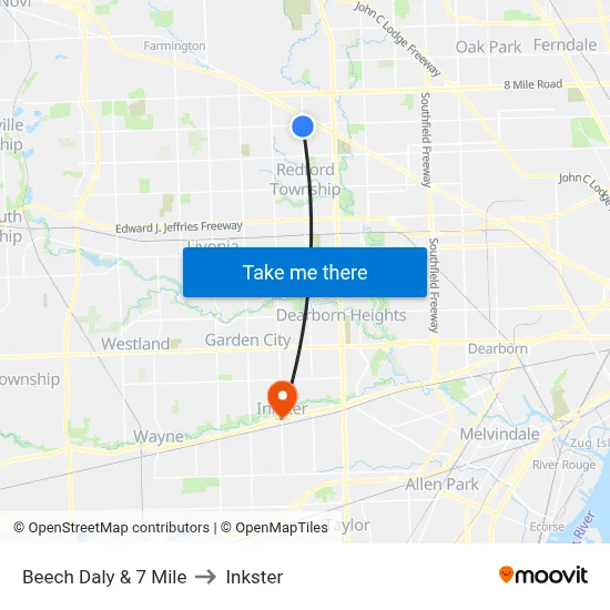 Beech Daly & 7 Mile to Inkster map