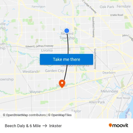 Beech Daly & 6 Mile to Inkster map
