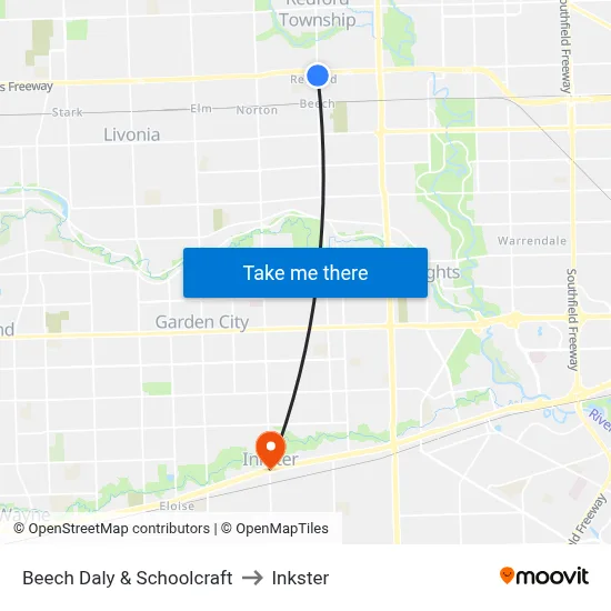 Beech Daly & Schoolcraft to Inkster map