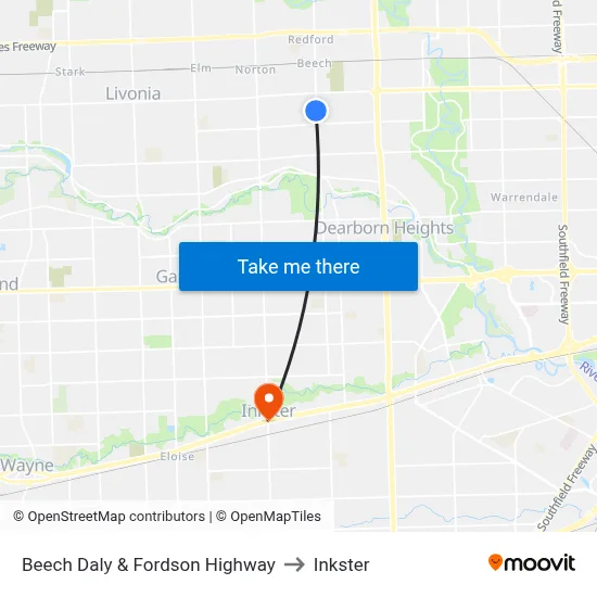 Beech Daly & Fordson Highway to Inkster map