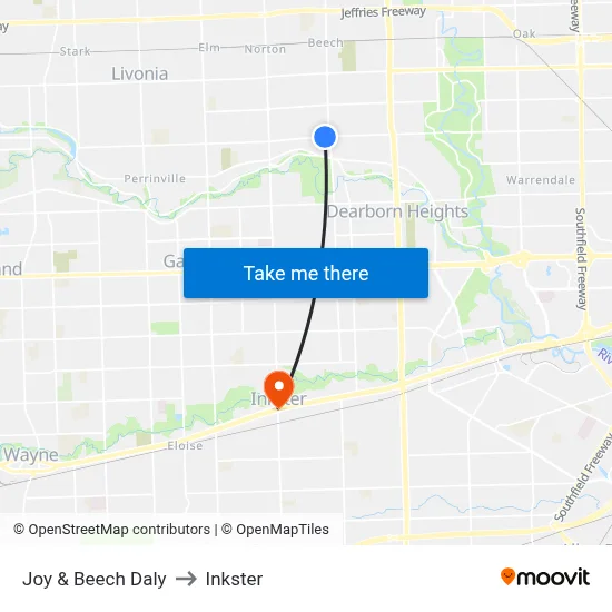 Joy & Beech Daly to Inkster map