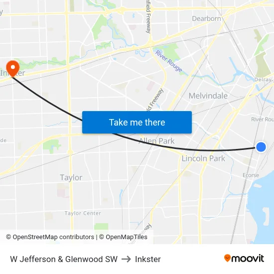 W Jefferson & Glenwood SW to Inkster map