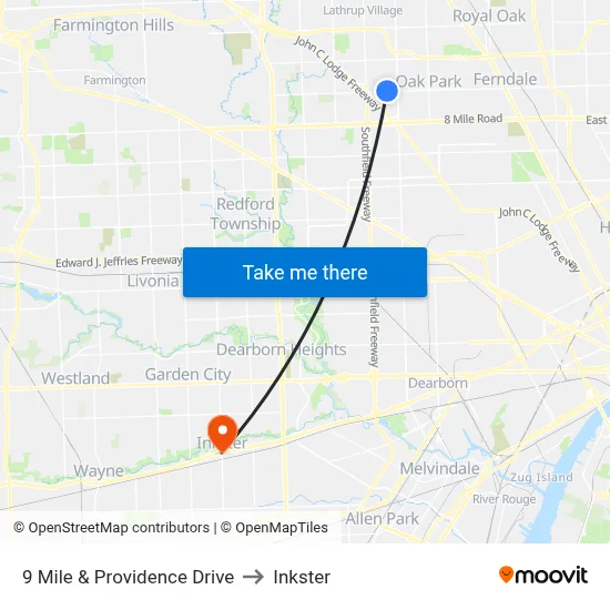 9 Mile & Providence Drive to Inkster map