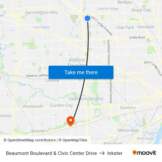 Beaumont Boulevard & Civic Center Drive to Inkster map