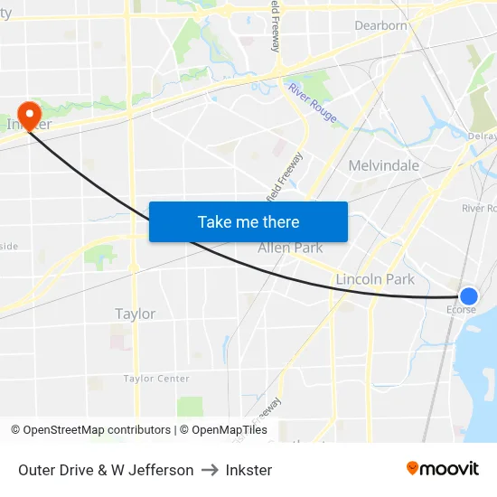 Outer Drive & W Jefferson to Inkster map