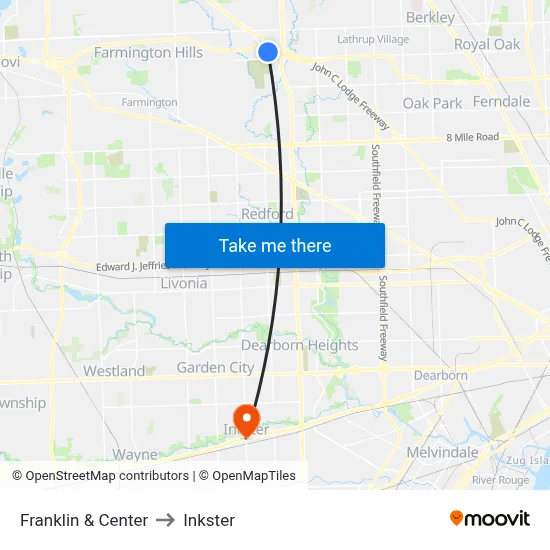 Franklin & Center to Inkster map