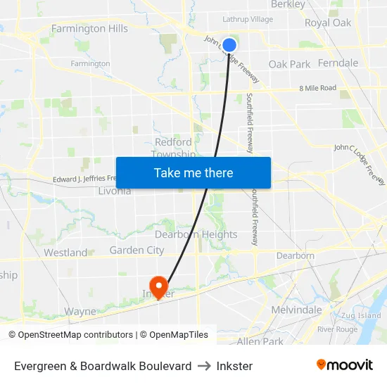 Evergreen & Boardwalk Boulevard to Inkster map