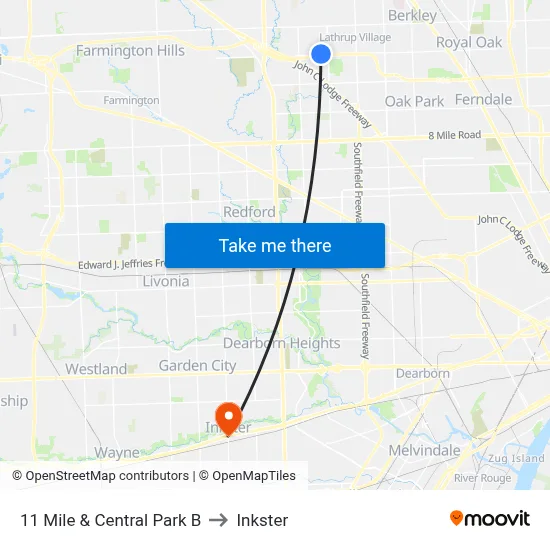 11 Mile & Central Park B to Inkster map