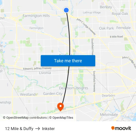 12 Mile & Duffy to Inkster map