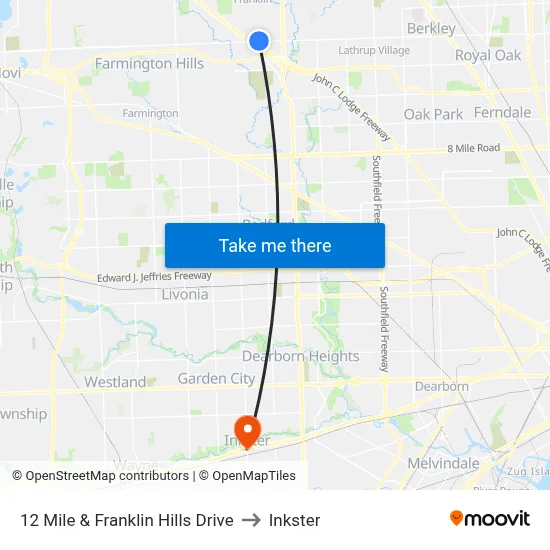 12 Mile & Franklin Hills Drive to Inkster map