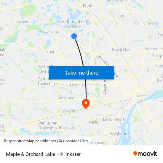 Maple & Orchard Lake to Inkster map