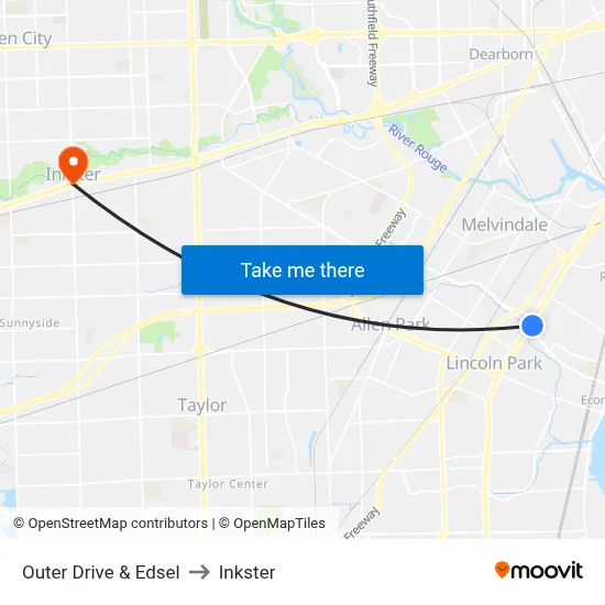 Outer Drive & Edsel to Inkster map