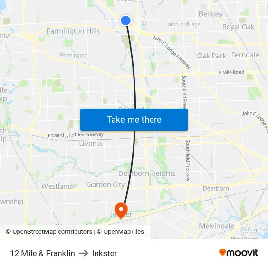 12 Mile & Franklin to Inkster map