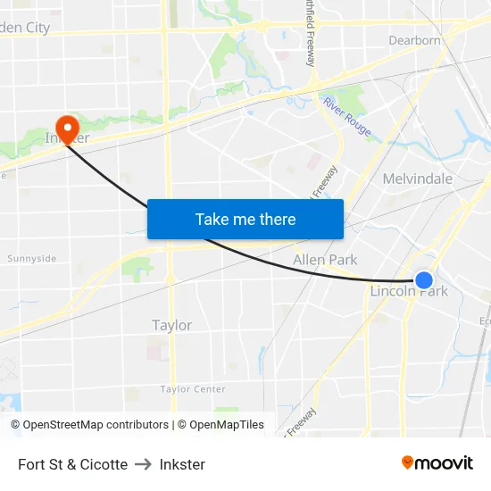 Fort St & Cicotte to Inkster map