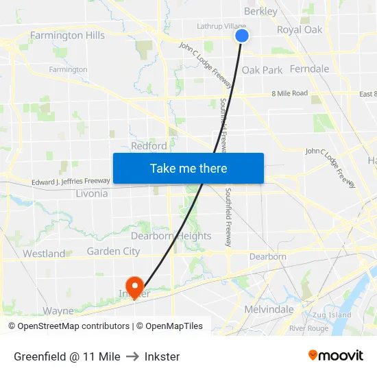 Greenfield @ 11 Mile to Inkster map