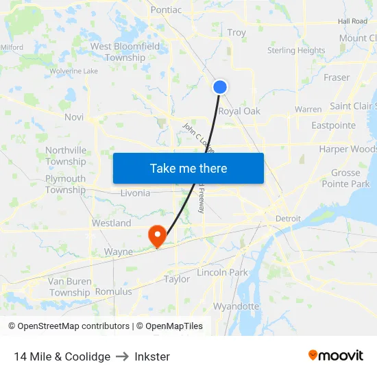 14 Mile & Coolidge to Inkster map