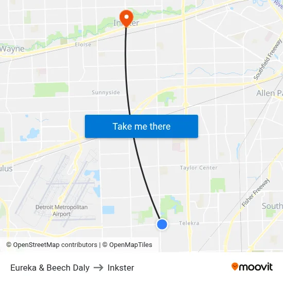 Eureka & Beech Daly to Inkster map