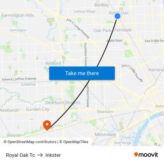 Royal Oak Tc to Inkster map